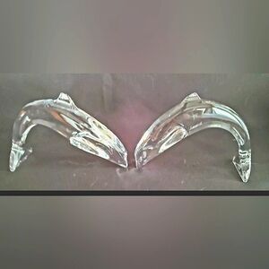 Baccarat Clear Crystal Set of 2 Diving Dolphin Figurines